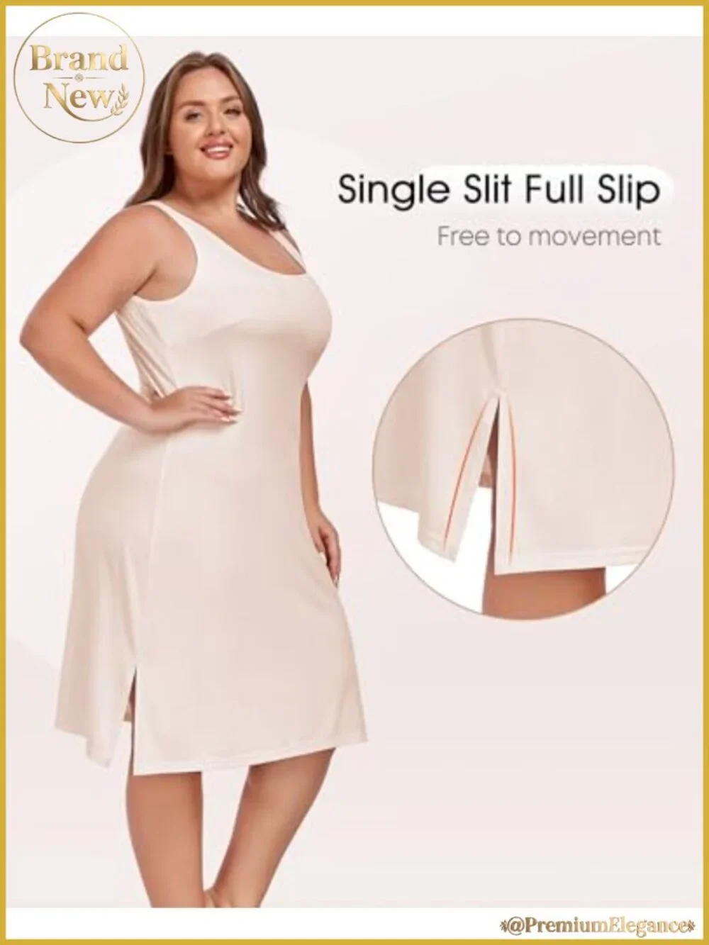 Plus Size Full Slip for Women Under Dress, Wide Straps, U-Neck, Long Slip Dress